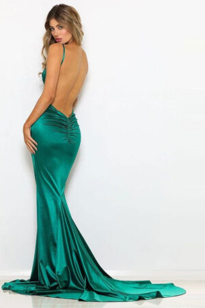Long train Mermaid Backless Evening Gown