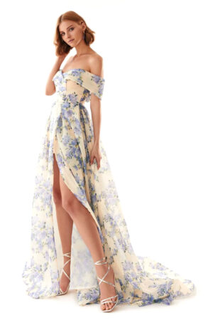 Hydrangea Chic Off-the-shoulder Floral Maxi Dress